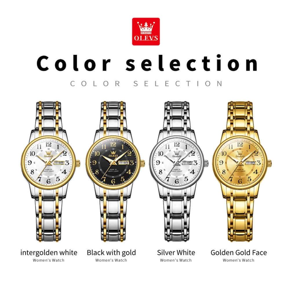 OLEVS 2891 Classic Digital Dial Couples Watch for Men Women - Golden Gold Face Watch | Olevs Watch Store