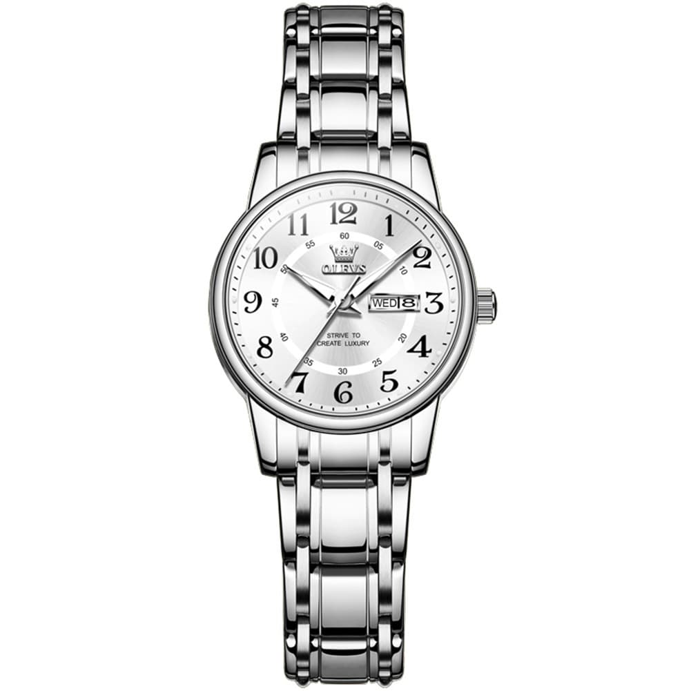 OLEVS 2891 Classic Digital Dial Couples Watch for Men Women - Silver White Watch | Olevs Watch Store