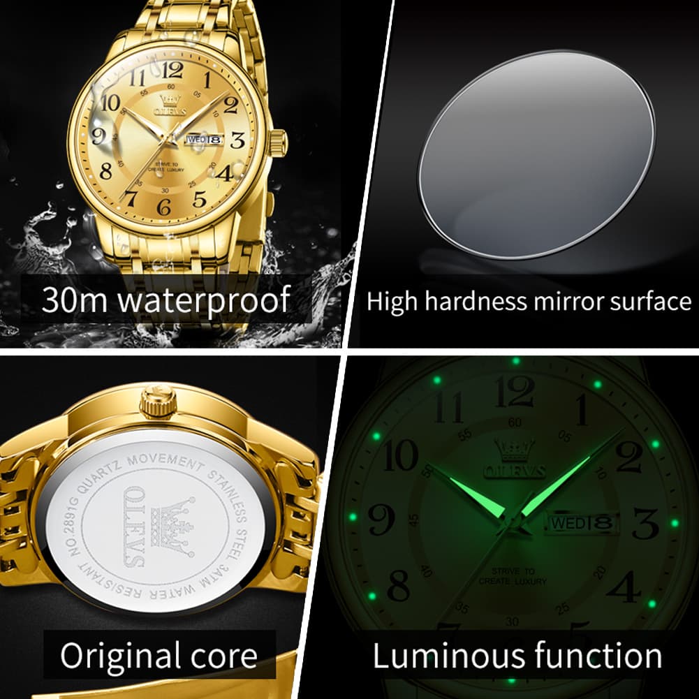OLEVS 2891 Classic Digital Dial Couples Watch for Men Women - All Gold Watch | Olevs Watch Store