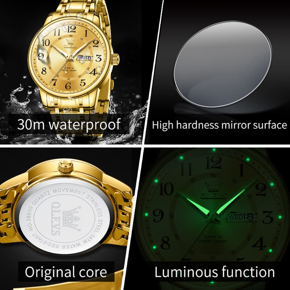 OLEVS 2891 Classic Digital Dial Couples Watch for Men Women - All Gold Watch | Olevs Watch Store
