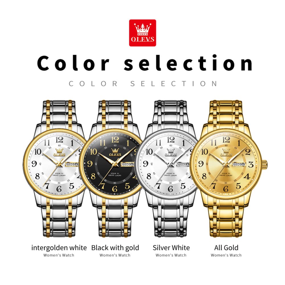OLEVS 2891 Classic Digital Dial Couples Watch for Men Women - All Gold Watch | Olevs Watch Store
