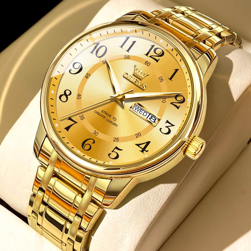 OLEVS 2891 Classic Digital Dial Couples Watch for Men Women - All Gold Watch | Olevs Watch Store