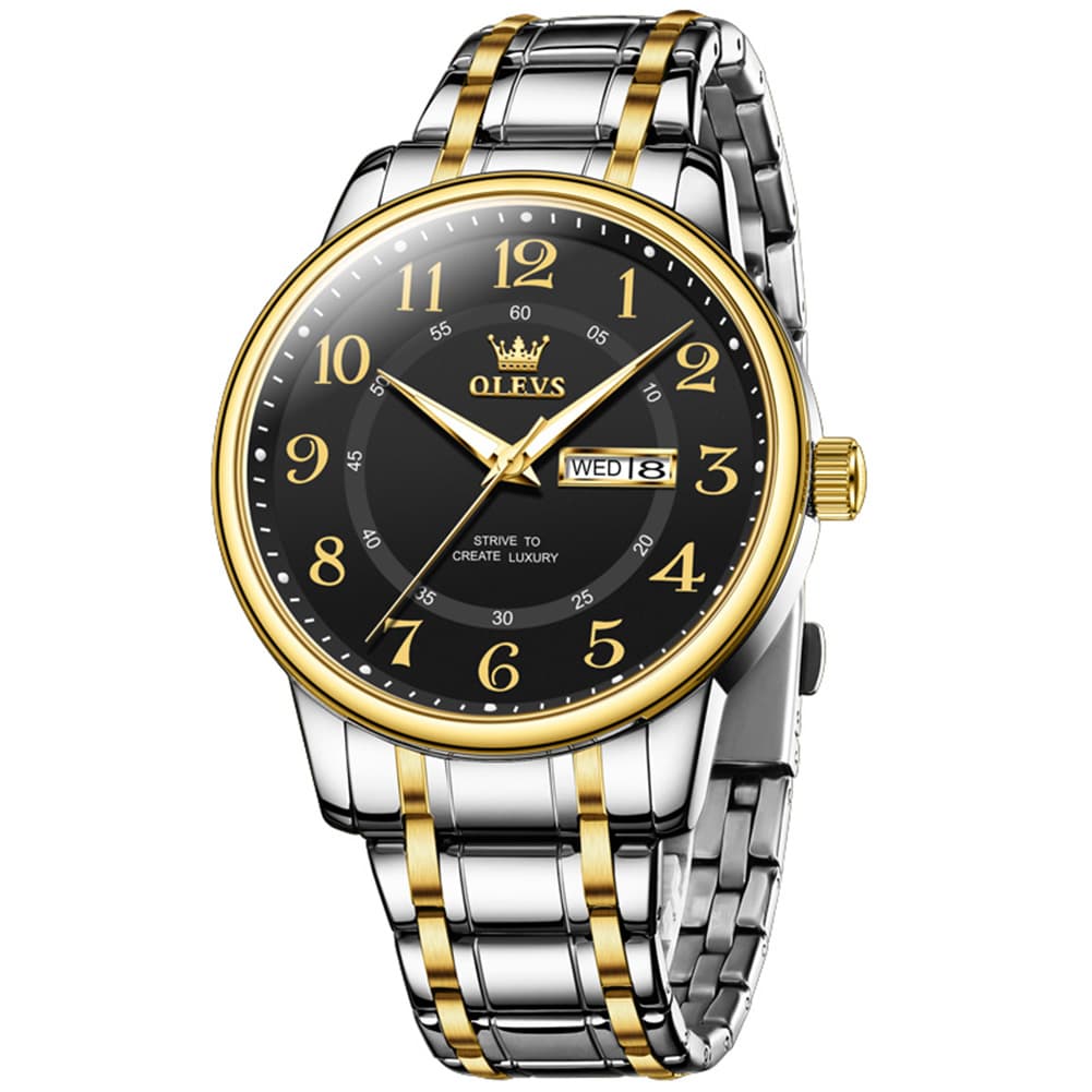 OLEVS 2891 Classic Digital Dial Couples Watch for Men Women - Black with Gold Watch | Olevs Watch Store