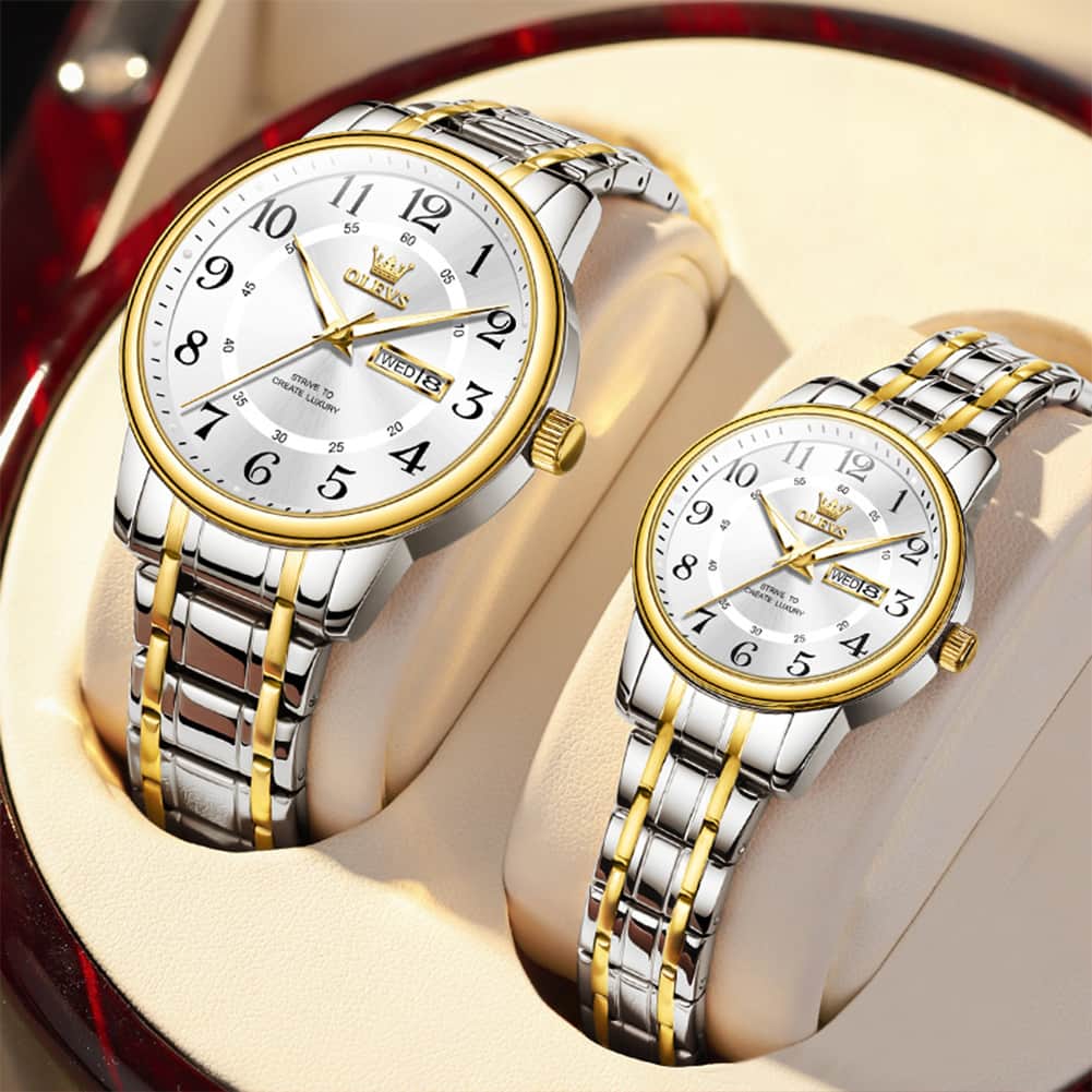 OLEVS 2891 Classic Digital Dial Couples Watch Set for Men Women - All Gold Watch | Olevs Watch Store