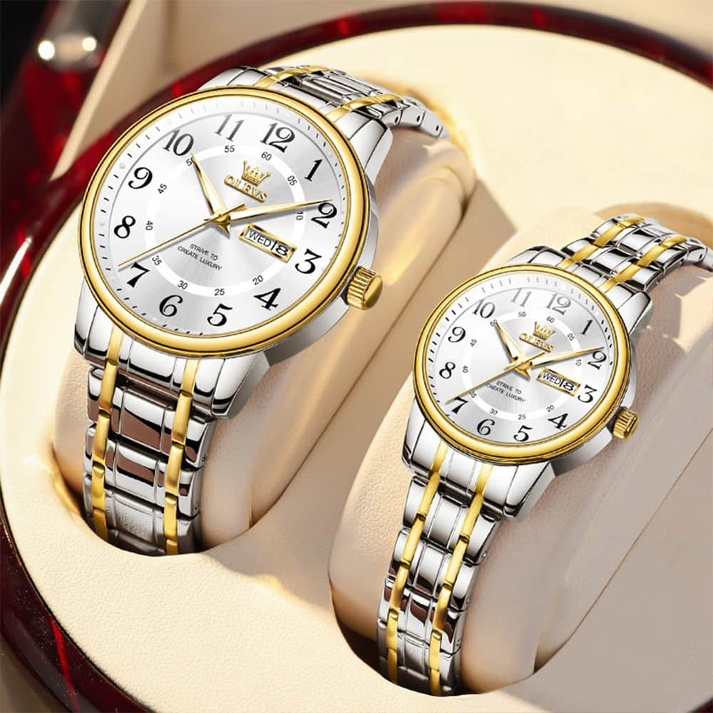 OLEVS 2891 Classic Digital Dial Couples Watch Set for Men Women - All Gold Watch | Olevs Watch Store
