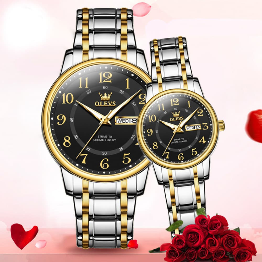 OLEVS 2891 Classic Digital Dial Couples Watch Set for Men Women - All Gold Watch | Olevs Watch Store