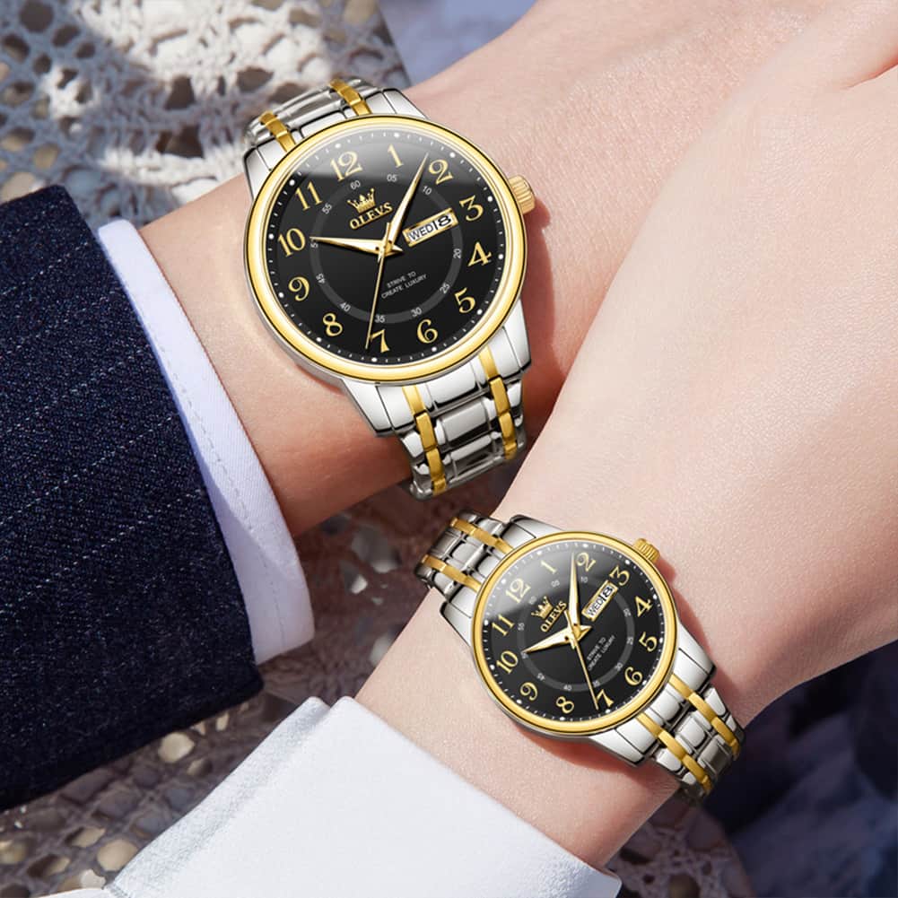 OLEVS 2891 Classic Digital Dial Couples Watch Set for Men Women - All Gold Watch | Olevs Watch Store