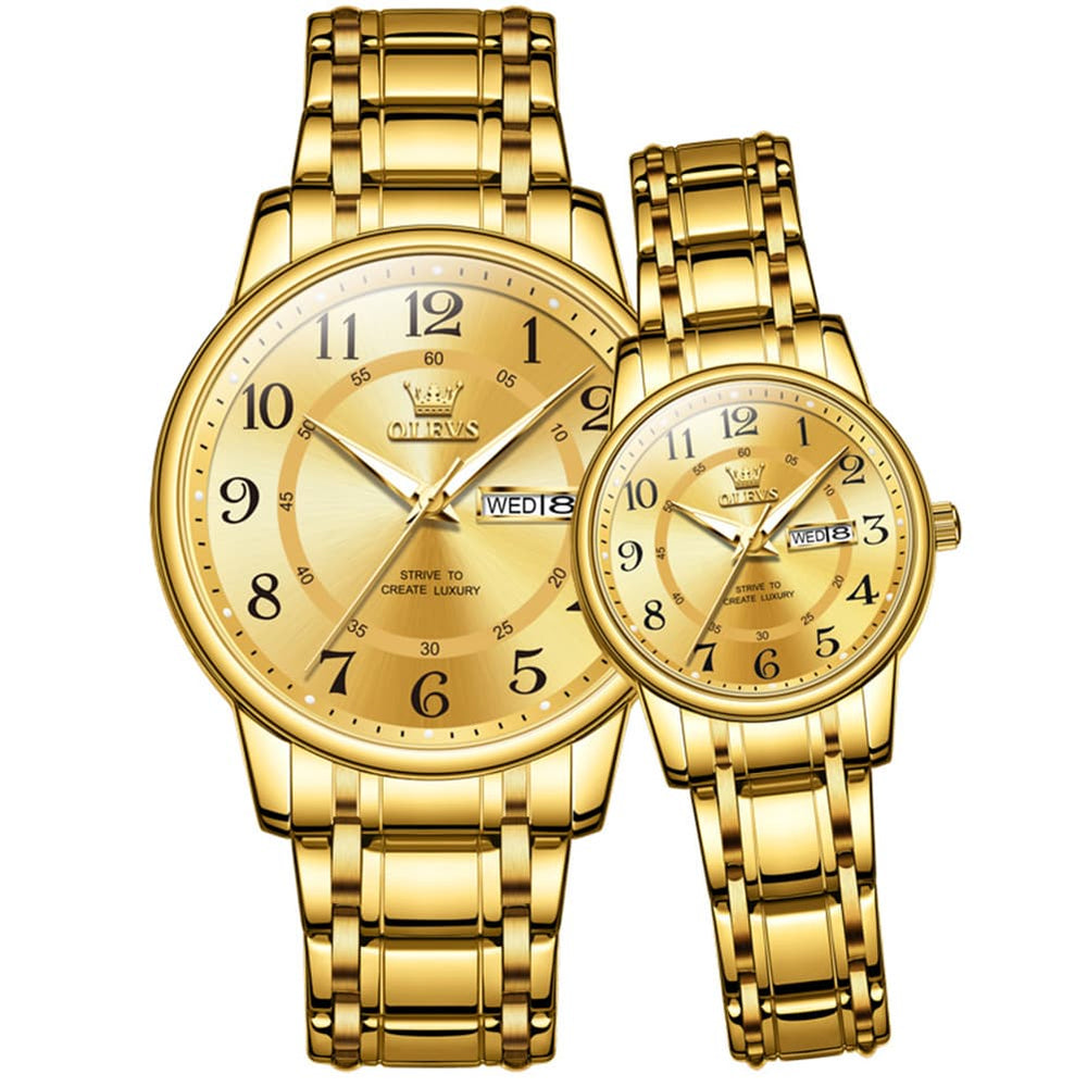 OLEVS 2891 Classic Digital Dial Couples Watch Set for Men Women - All Gold Watch | Olevs Watch Store