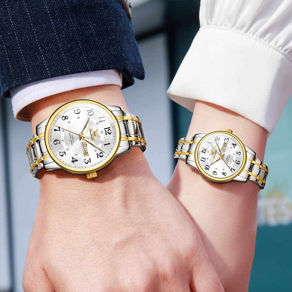 OLEVS 2891 Classic Digital Dial Couples Watch Set for Men Women - All Gold Watch | Olevs Watch Store