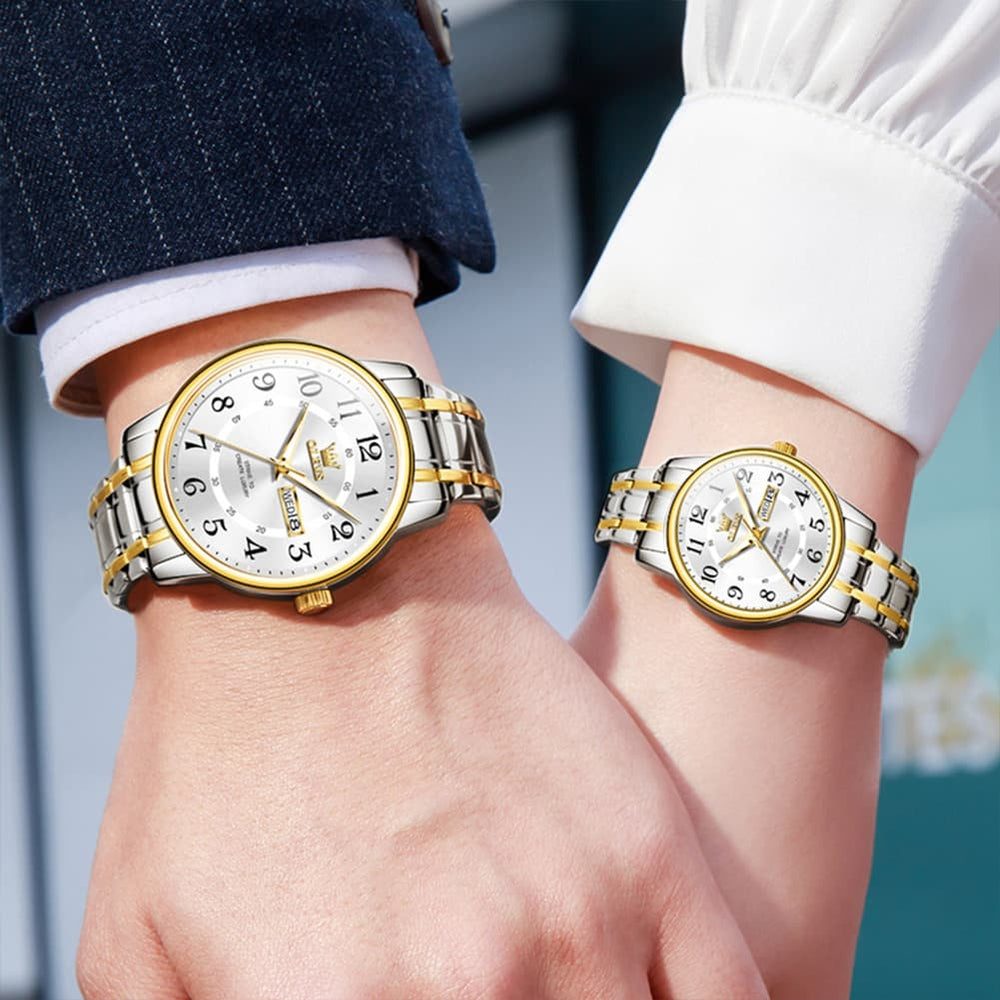 OLEVS 2891 Classic Digital Dial Couples Watch Set for Men Women - All Gold Watch | Olevs Watch Store