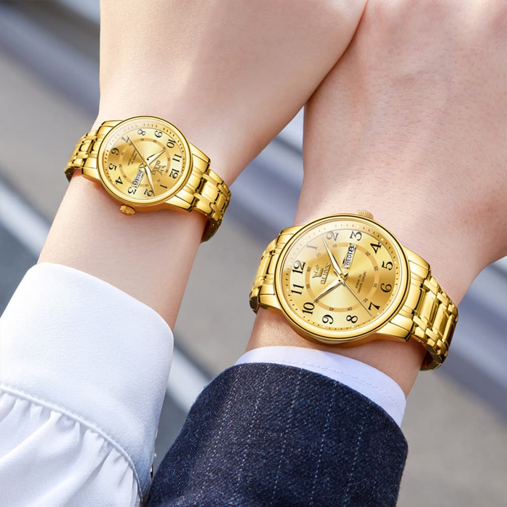OLEVS 2891 Classic Digital Dial Couples Watch Set for Men Women - All Gold Watch | Olevs Watch Store