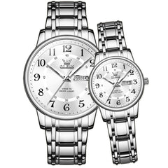 OLEVS 2891 Classic Digital Dial Couples Watch Set for Men Women - Silver White Watch | Olevs Watch Store
