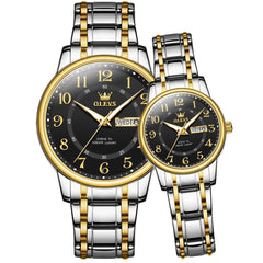 OLEVS 2891 Classic Digital Dial Couples Watch Set for Men Women - Black with Gold Watch | Olevs Watch Store