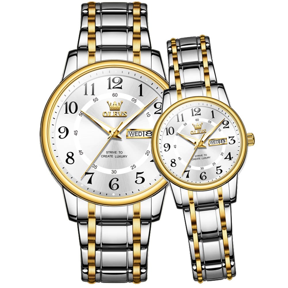 OLEVS 2891 Classic Digital Dial Couples Watch Set for Men Women - Intergolden White Watch | Olevs Watch Store