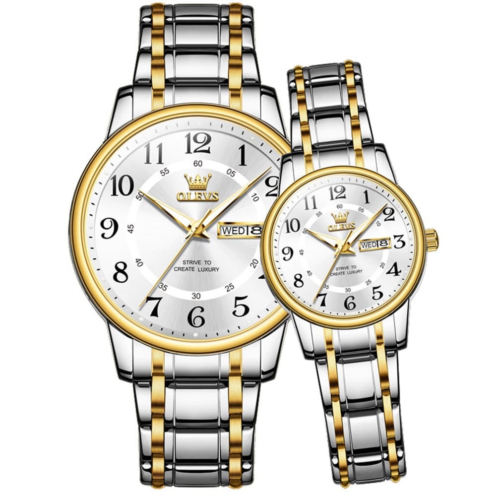 OLEVS 2891 Classic Digital Dial Couples Watch Set for Men Women - Intergolden White Watch | Olevs Watch Store