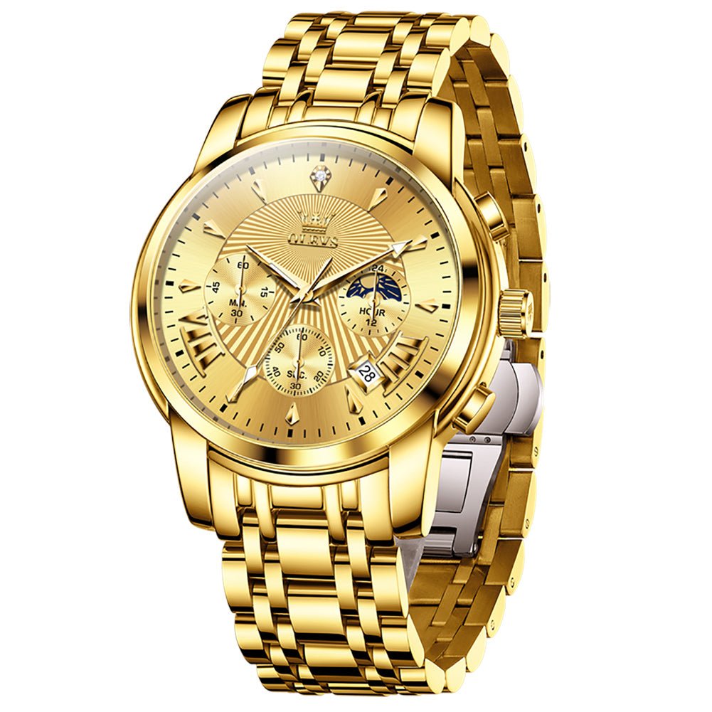OLEVS 2892 Steel Chronograph Quartz Watch for Men - All Gold Watch | Olevs Watch Store