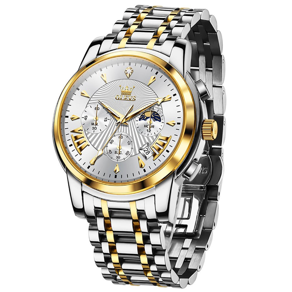 OLEVS 2892 Steel Chronograph Quartz Watch for Men - Two Tone White Watch | Olevs Watch Store