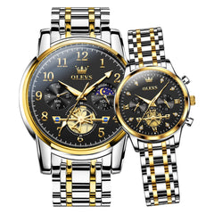 OLEVS 2900 Classic Chronograph Couples Watch Set Men Women - Gold Black Watch | Olevs Watch Store