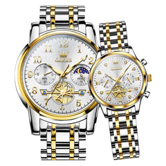 OLEVS 2900 Classic Chronograph Couples Watch Set Men Women - Gold White Watch | Olevs Watch Store