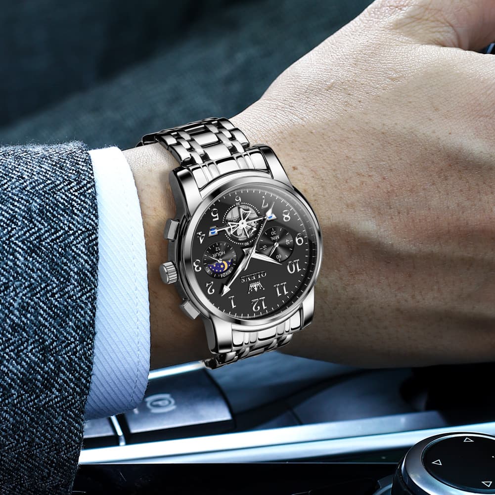 OLEVS 2900 Steel Chronograph Moon Phase Watch for Men - All Gold Watch | Olevs Watch Store