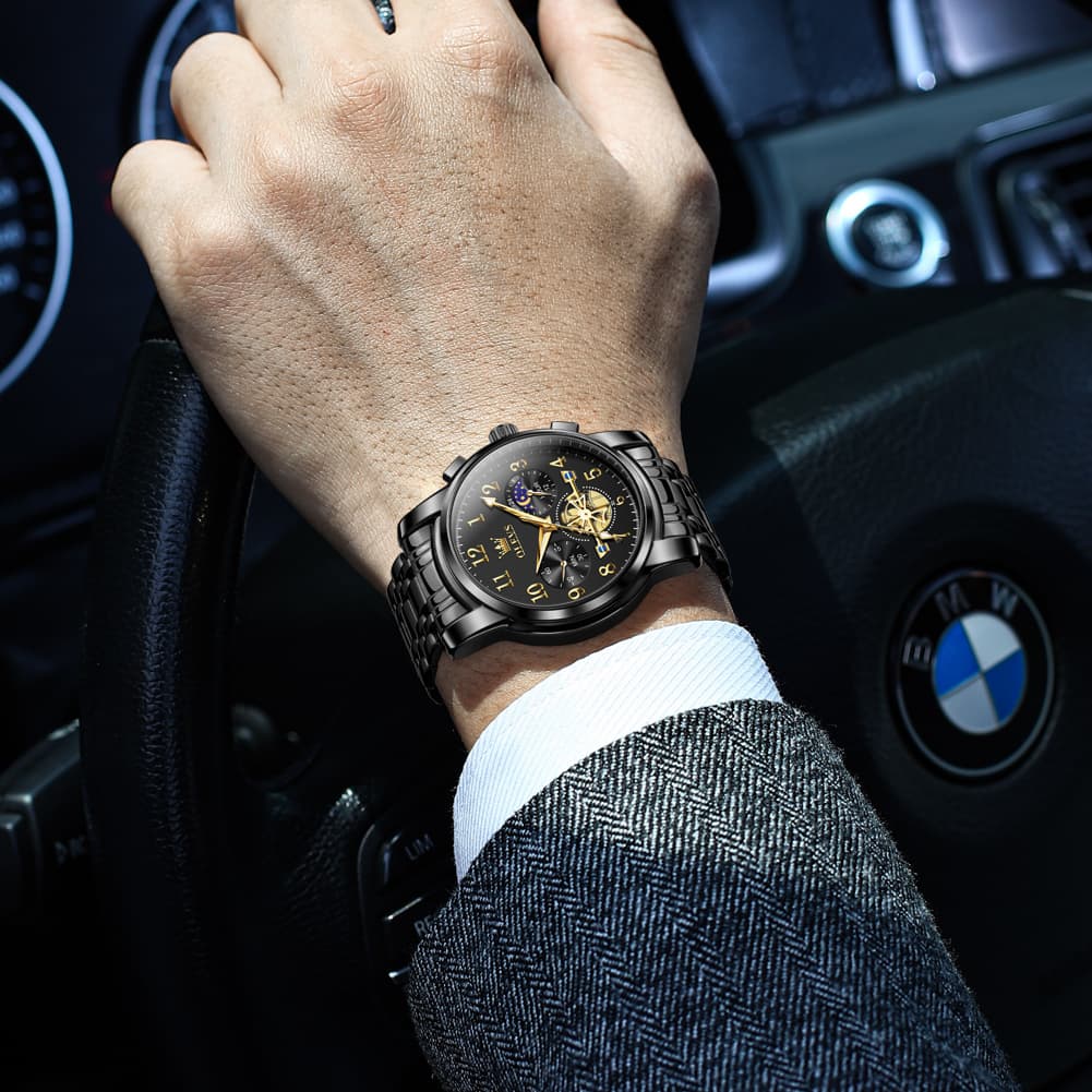 OLEVS 2900 Steel Chronograph Moon Phase Watch for Men - All Gold Watch | Olevs Watch Store