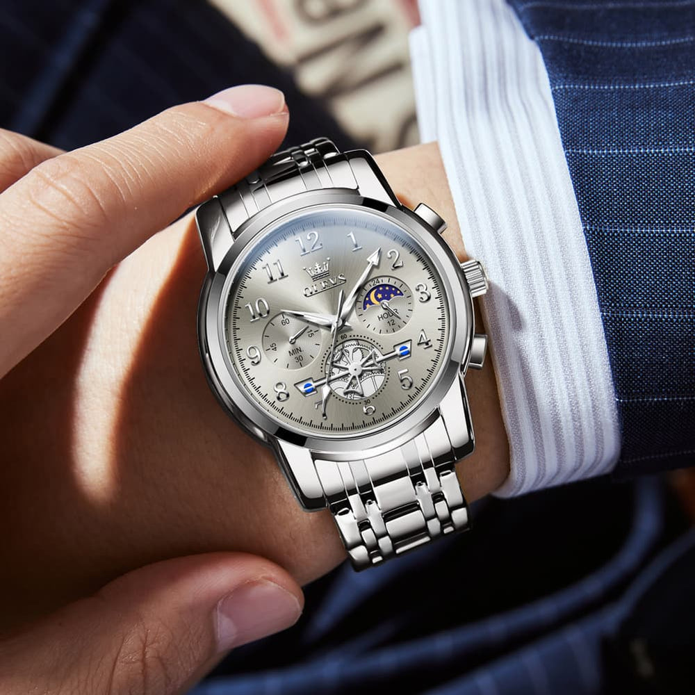 OLEVS 2900 Steel Chronograph Moon Phase Watch for Men - All Gold Watch | Olevs Watch Store