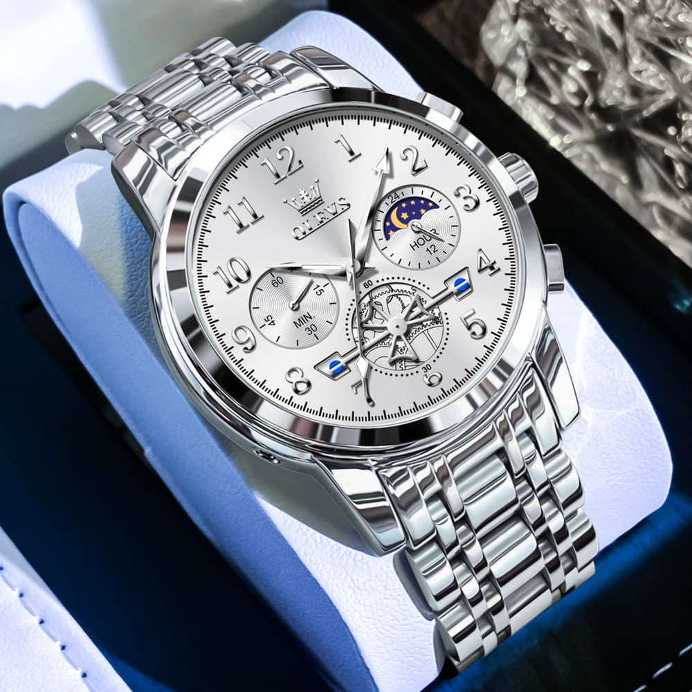 OLEVS 2900 Steel Chronograph Moon Phase Watch for Men - All Gold Watch | Olevs Watch Store