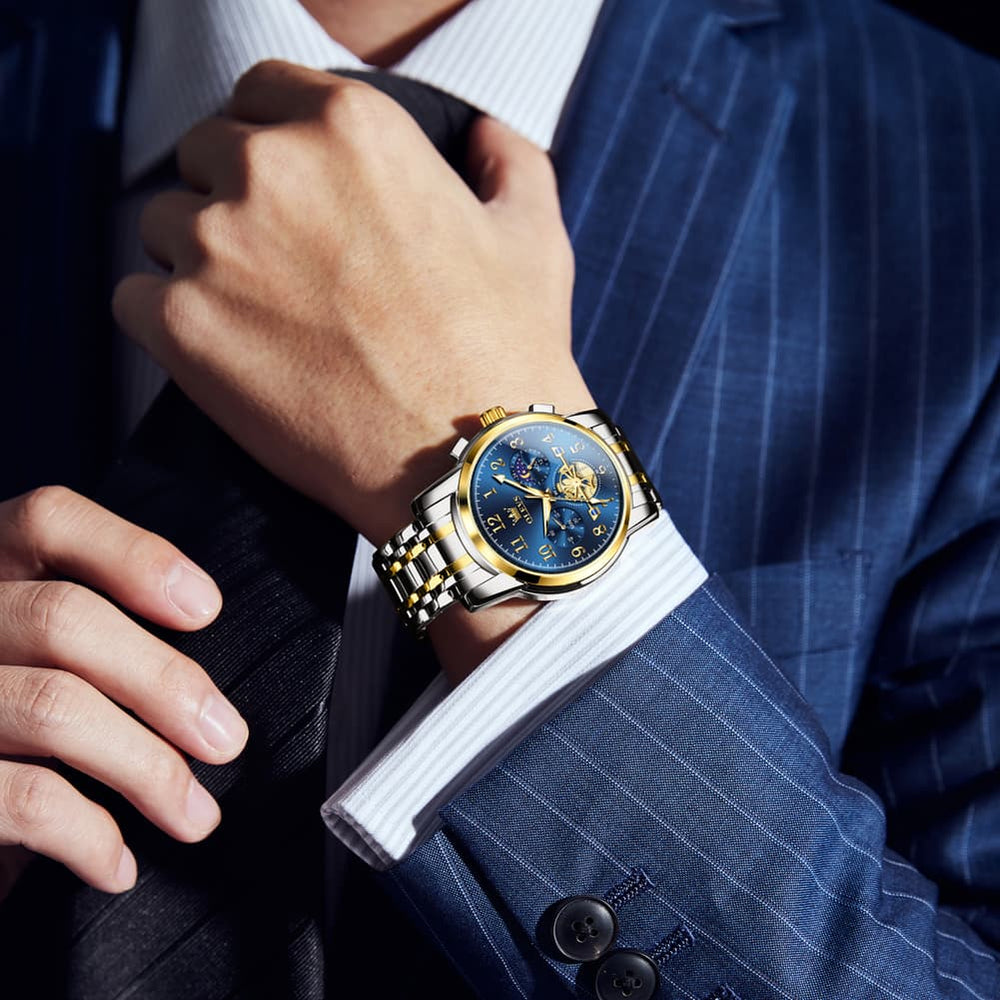 OLEVS 2900 Steel Chronograph Moon Phase Watch for Men - All Gold Watch | Olevs Watch Store