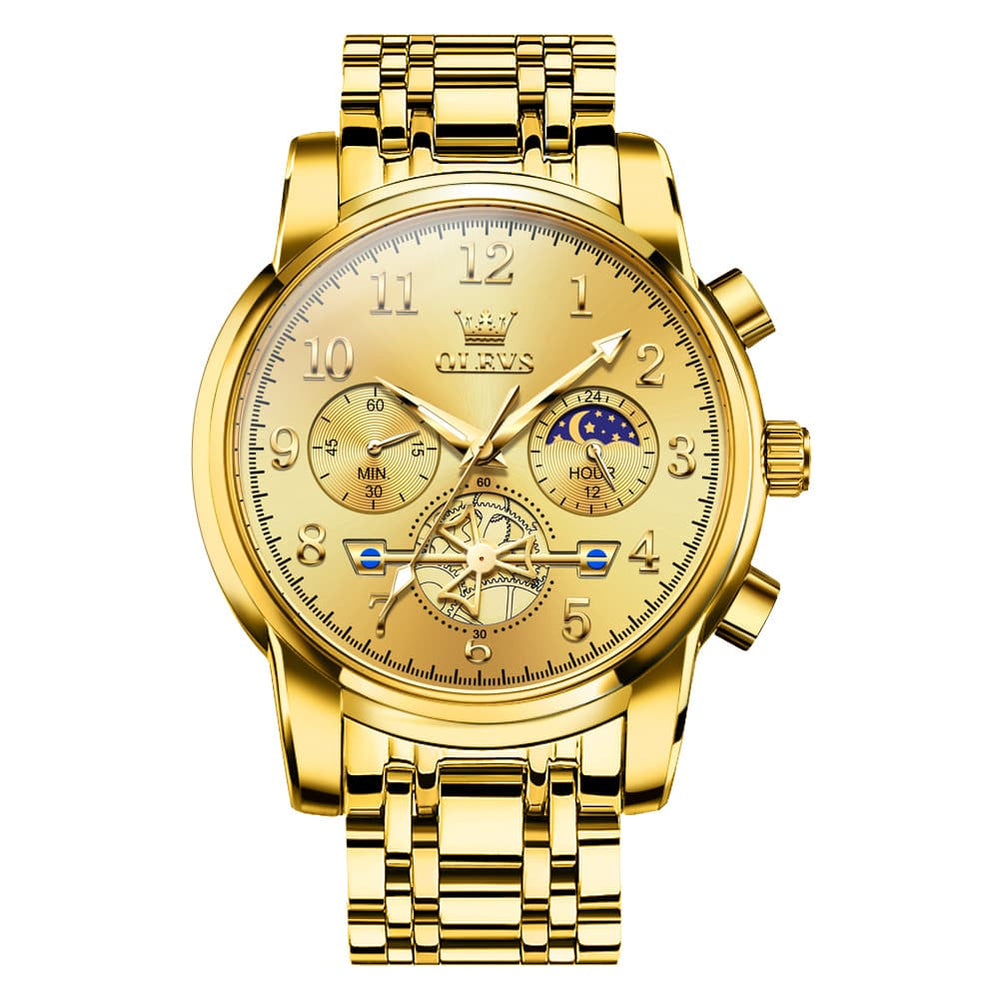 OLEVS 2900 Steel Chronograph Moon Phase Watch for Men - All Gold Watch | Olevs Watch Store