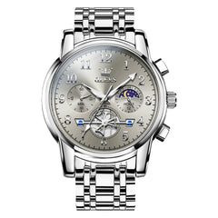 OLEVS 2900 Steel Chronograph Moon Phase Watch for Men - Silver Grey Watch | Olevs Watch Store