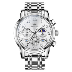 OLEVS 2900 Steel Chronograph Moon Phase Watch for Men - Silver White Watch | Olevs Watch Store