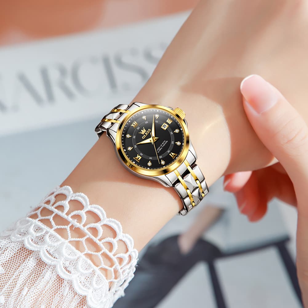 OLEVS 2906 Diamond Day Date Couples Watch Set Men Women - All Gold Watch | Olevs Watch Store