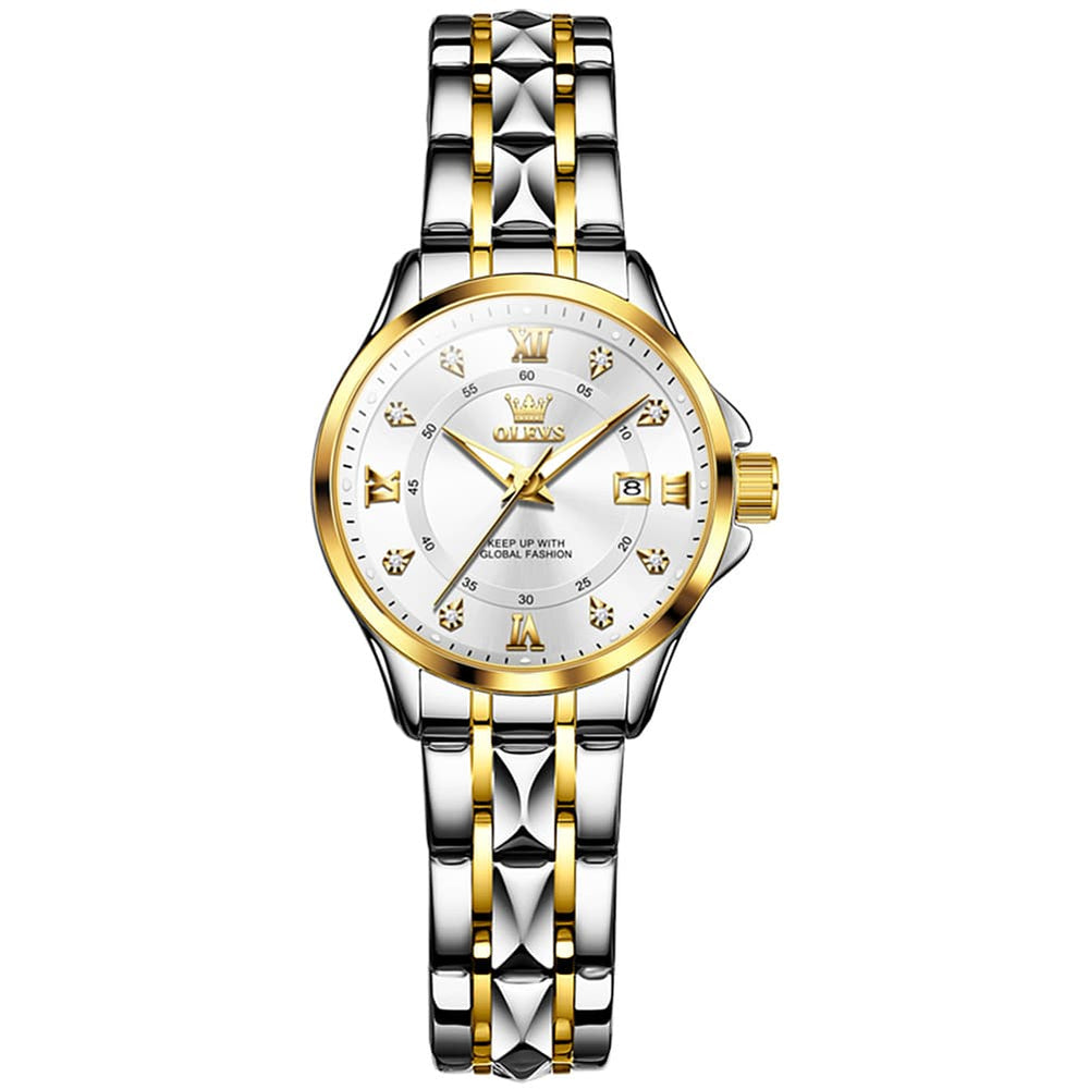 OLEVS 2906 Diamond Day Date Couples Watch Set Men Women - Two Tone White Watch | Olevs Watch Store