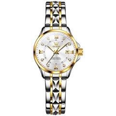 OLEVS 2906 Diamond Day Date Couples Watch Set Men Women - Two Tone White Watch | Olevs Watch Store