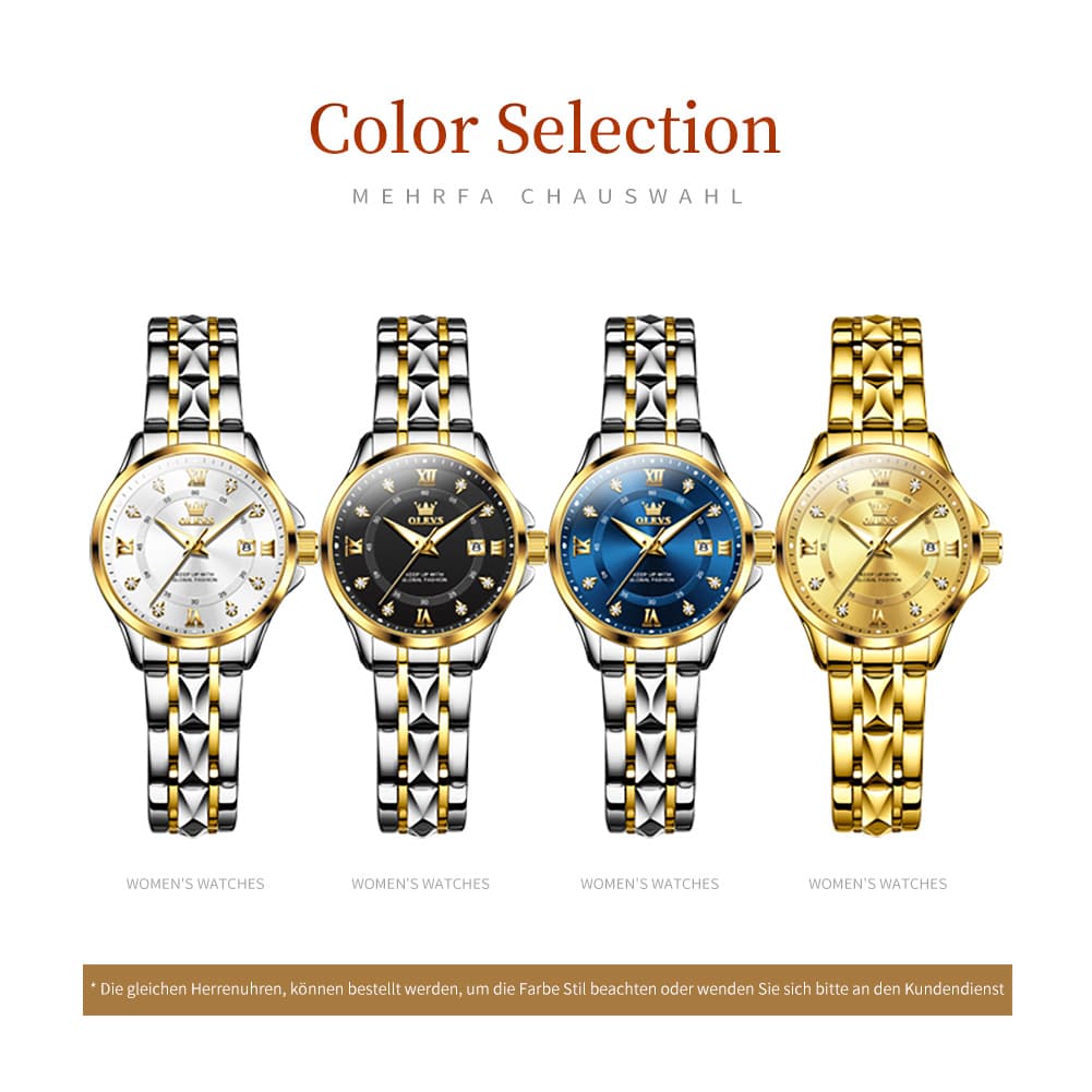 OLEVS 2906 Diamond Day Date Couples Watch Set Men Women - All Gold Watch | Olevs Watch Store