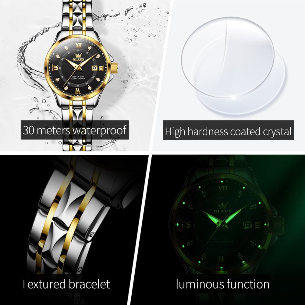 OLEVS 2906 Diamond Day Date Couples Watch Set Men Women - All Gold Watch | Olevs Watch Store