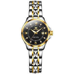 OLEVS 2906 Diamond Day Date Couples Watch Set Men Women - Two Tone Black Watch | Olevs Watch Store