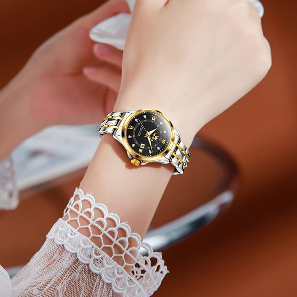 OLEVS 2906 Diamond Day Date Couples Watch Set Men Women - All Gold Watch | Olevs Watch Store