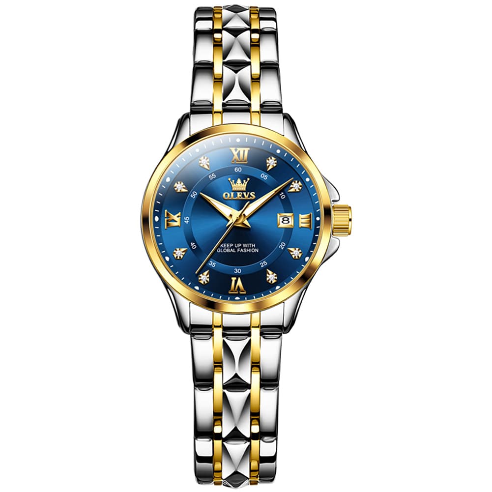 OLEVS 2906 Diamond Day Date Couples Watch Set Men Women - Two Tone Blue Watch | Olevs Watch Store
