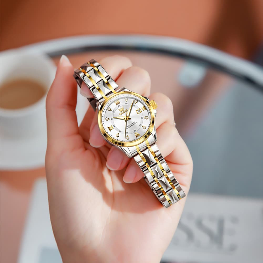 OLEVS 2906 Diamond Day Date Couples Watch Set Men Women - All Gold Watch | Olevs Watch Store