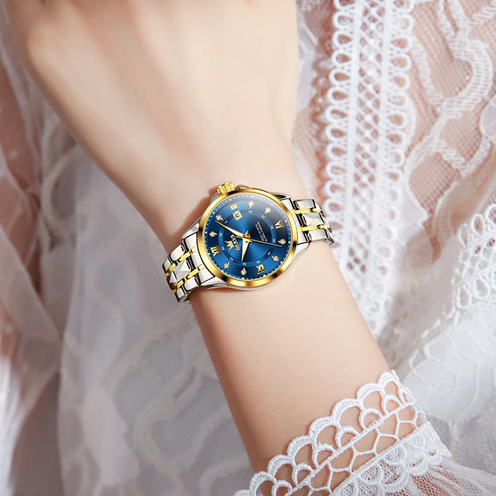 OLEVS 2906 Diamond Day Date Couples Watch Set Men Women - All Gold Watch | Olevs Watch Store