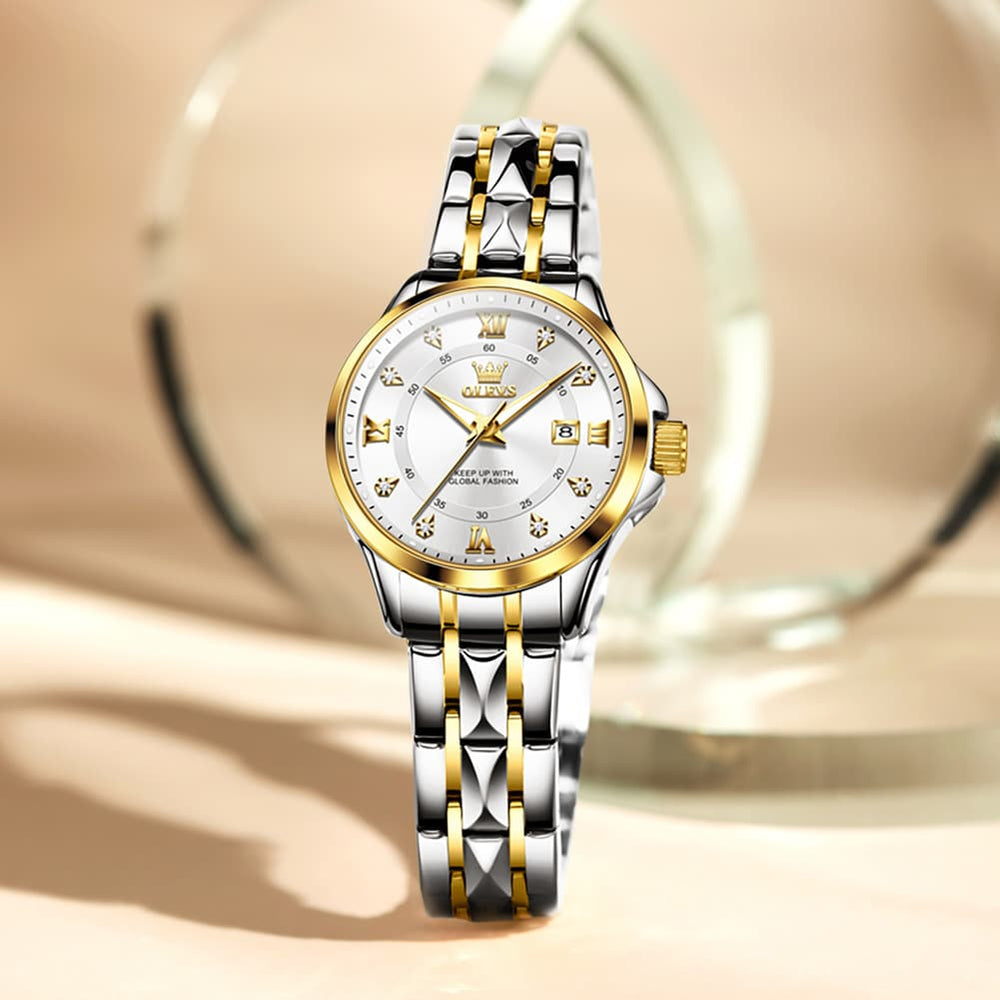 OLEVS 2906 Diamond Day Date Couples Watch Set Men Women - All Gold Watch | Olevs Watch Store