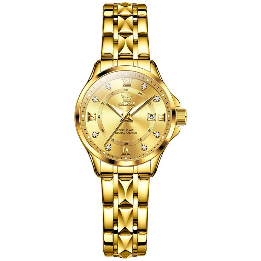 OLEVS 2906 Diamond Day Date Couples Watch Set Men Women - All Gold Watch | Olevs Watch Store