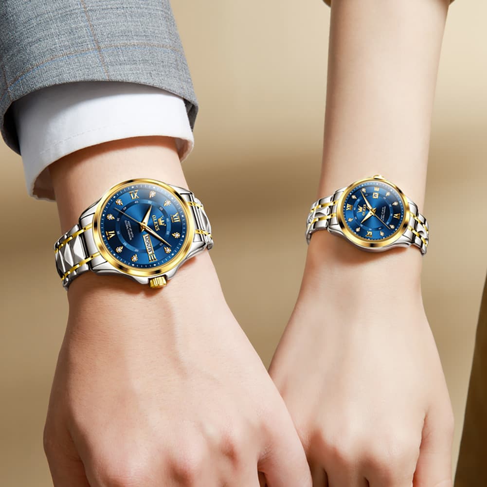 OLEVS 2906 Diamond Day Date Couples Watch Set Men Women - All Gold Watch | Olevs Watch Store