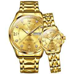 OLEVS 2906 Diamond Day Date Couples Watch Set Men Women - All Gold Watch | Olevs Watch Store