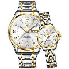 OLEVS 2906 Diamond Day Date Couples Watch Set Men Women - Two Tone White Watch | Olevs Watch Store