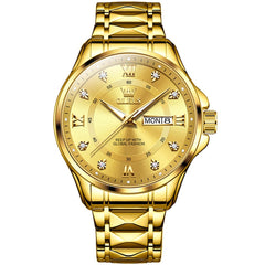 OLEVS 2906 Diamond Day Date Quartz Watch for Men - All Gold Watch | Olevs Watch Store