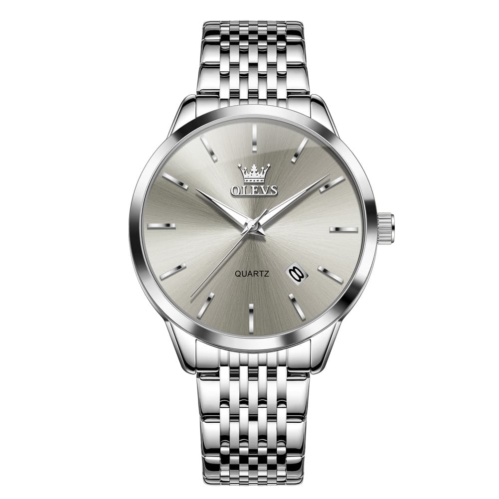 OLEVS 2907 Minimalist Ultra Thin Quartz Watch for Men - Silver Grey Watch | Olevs Watch Store