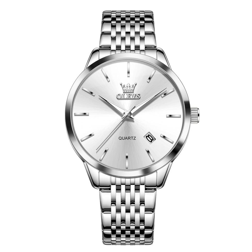 OLEVS 2907 Minimalist Ultra Thin Quartz Watch for Men - Silver White Watch | Olevs Watch Store