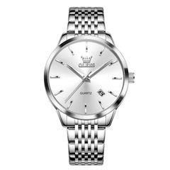 OLEVS 2907 Minimalist Ultra Thin Quartz Watch for Men - Silver White Watch | Olevs Watch Store